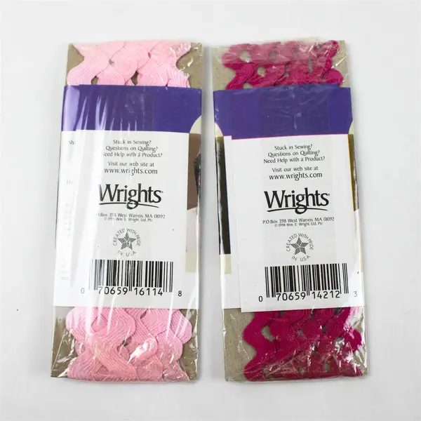 Lot of Craft Trims Pink Ric Rac & Orange Plaid Ribbon