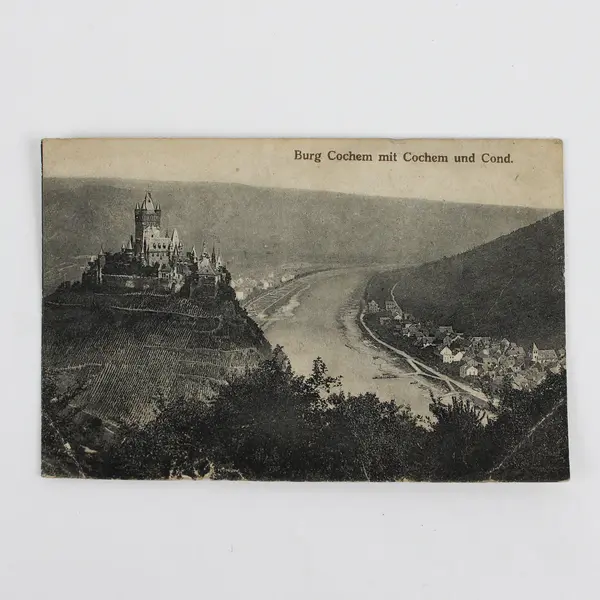 Burg Cochem mit Cochem und Cond. Castle Litho Postcard 1919 Soldier Message