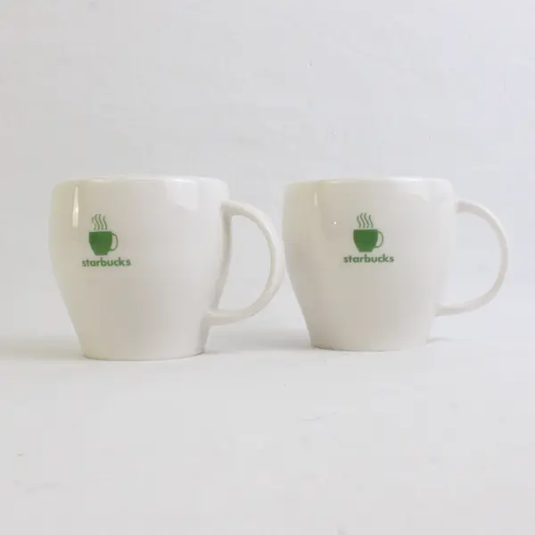 Lot Of 2 Starbucks White/Green Ceramic Barista Espresso Coffee Mugs 2003 3"
