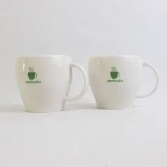 Lot Of 2 Starbucks White/Green Ceramic Barista Espresso Coffee Mugs 2003 3"