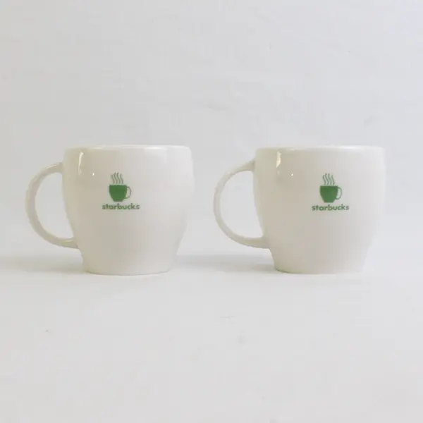 Lot Of 2 Starbucks White/Green Ceramic Barista Espresso Coffee Mugs 2003 3"
