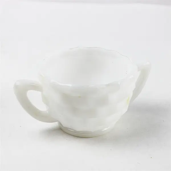 Hazel Atlas Vintage Cubist White Milk Glass Sugar & Creamer Set Mid Century