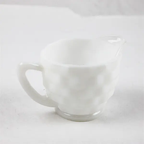 Hazel Atlas Vintage Cubist White Milk Glass Sugar & Creamer Set Mid Century