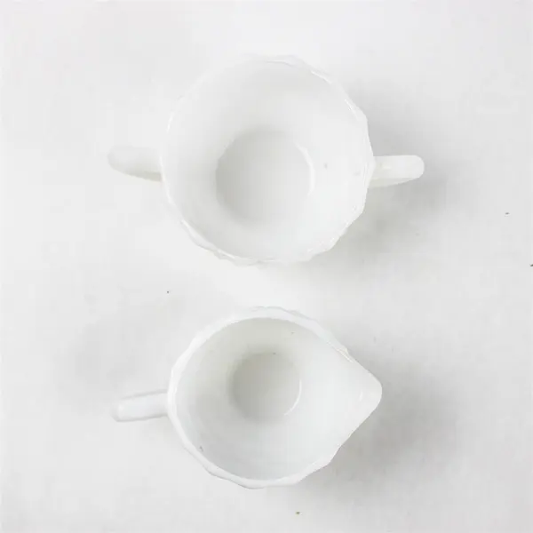 Hazel Atlas Vintage Cubist White Milk Glass Sugar & Creamer Set Mid Century