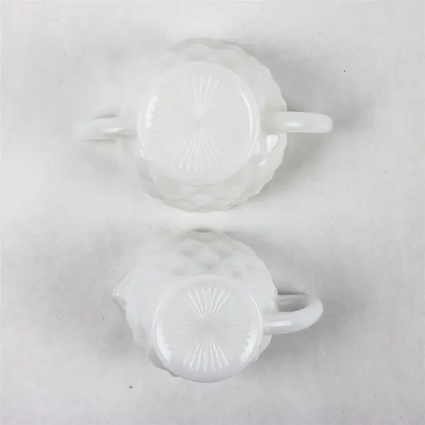 Hazel Atlas Vintage Cubist White Milk Glass Sugar & Creamer Set Mid Century