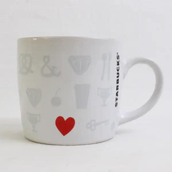 Starbucks White Food Print Ceramic Espresso Coffee Mug 7.8 Fl Oz 3" Tall