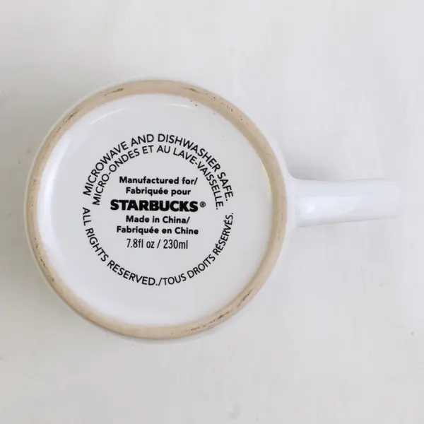 Starbucks White Food Print Ceramic Espresso Coffee Mug 7.8 Fl Oz 3" Tall