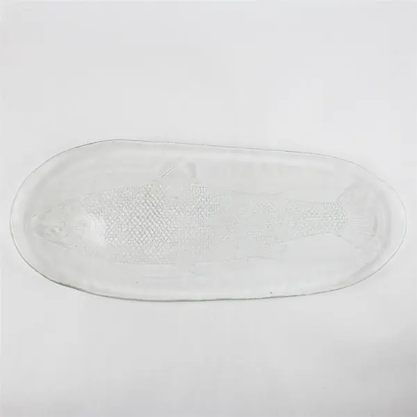 Large Clear Glass Fish Serving Platter Salmon 19"x7.5"
