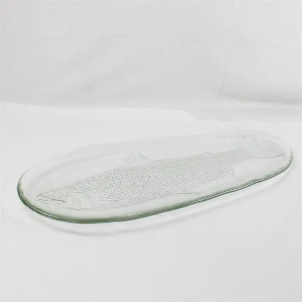 Large Clear Glass Fish Serving Platter Salmon 19"x7.5"