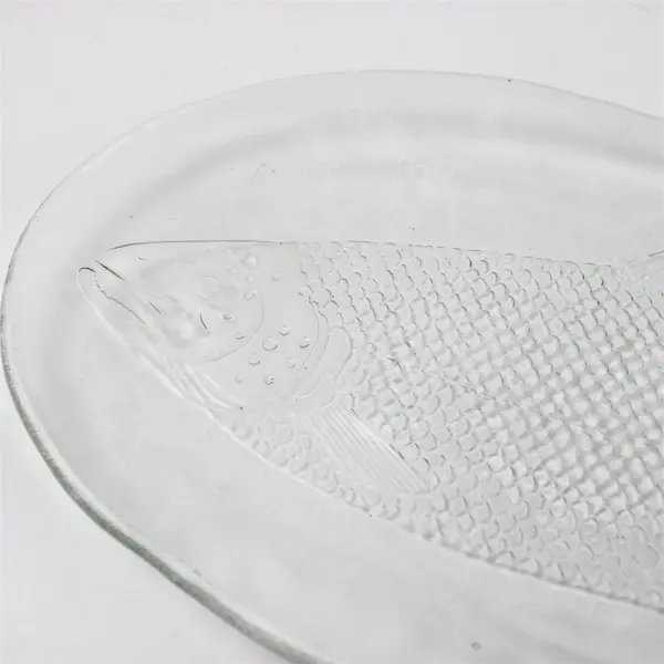 Large Clear Glass Fish Serving Platter Salmon 19"x7.5"