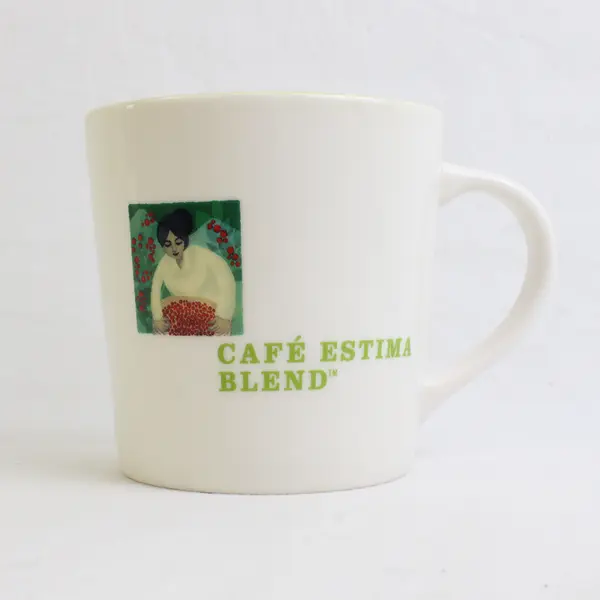 Starbucks White/Green Cafe Estima Blend Ceramic Tea/Coffee Mug 4.25" Tall 2005