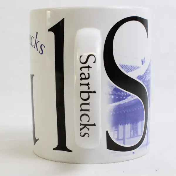 Starbucks White/Purple Seoul City Series Ceramic Tea/Coffee Mug 4.25" Tall 2004