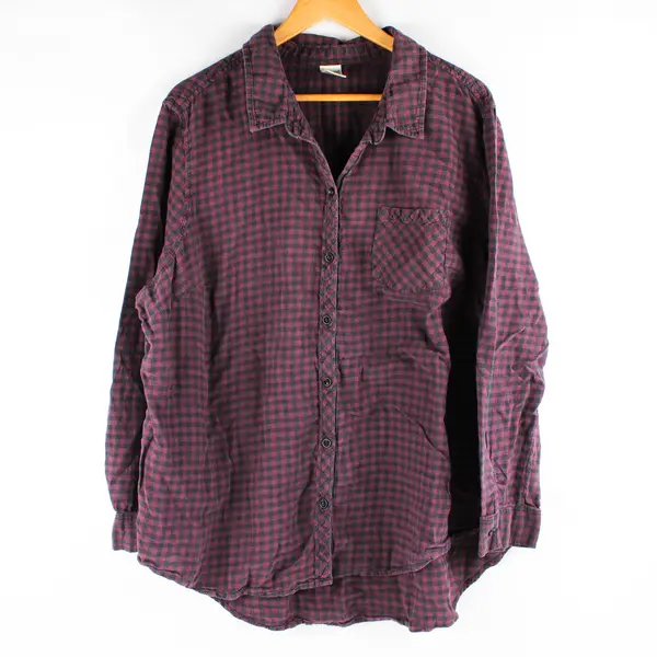 Terra & Sky Women's 2X Plus Size Purple Plaid 100% Cotton Button Up Shirt