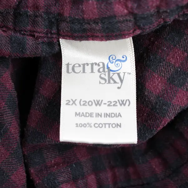 Terra & Sky Women's 2X Plus Size Purple Plaid 100% Cotton Button Up Shirt