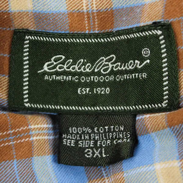 Vtg Eddie Bauer Men's 3XL Brown Plaid 100% Cotton Lightweight Button Up Shirt