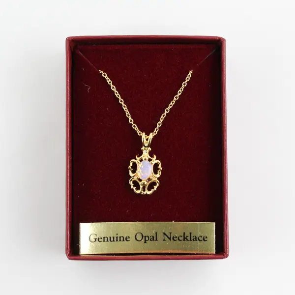 Vintage Van Doran Gold Tone Filigree w/Genuine Opal Necklace 18" Chain