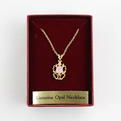 Vintage Van Doran Gold Tone Filigree w/Genuine Opal Necklace 18" Chain