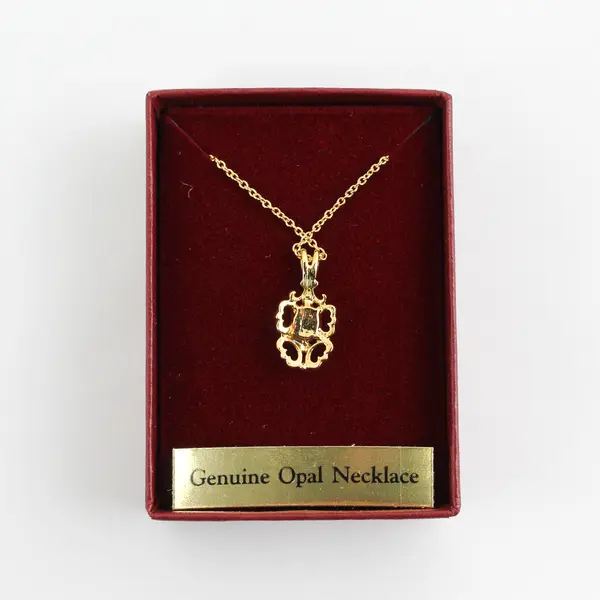 Vintage Van Doran Gold Tone Filigree w/Genuine Opal Necklace 18" Chain
