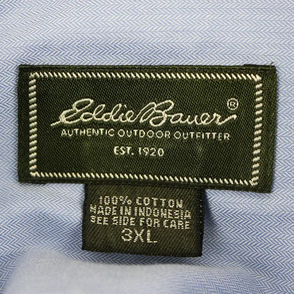 Eddie Bauer Men's 3XL Blue Herringbone Long Sleeve Button Up Dress Shirt