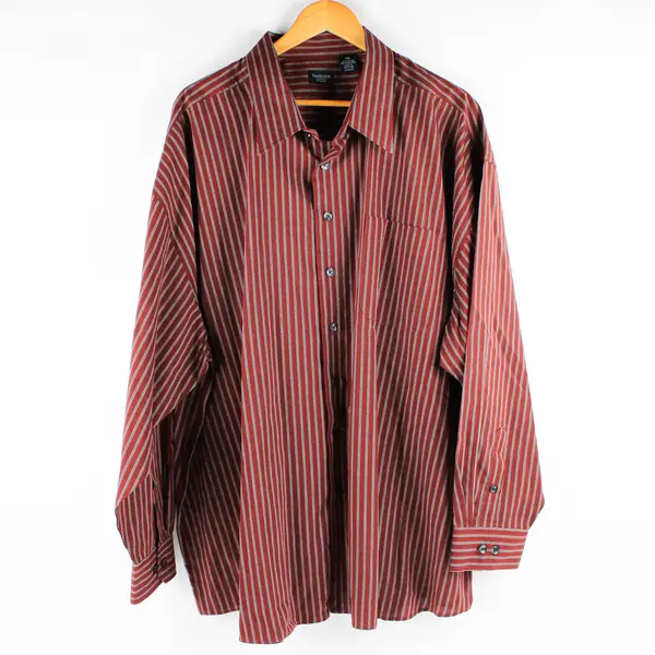 Vtg Van Heusen Men's 3XL Red Striped Long Sleeve Button Up Dress Shirt