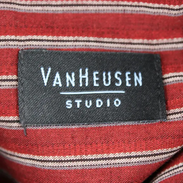 Vtg Van Heusen Men's 3XL Red Striped Long Sleeve Button Up Dress Shirt