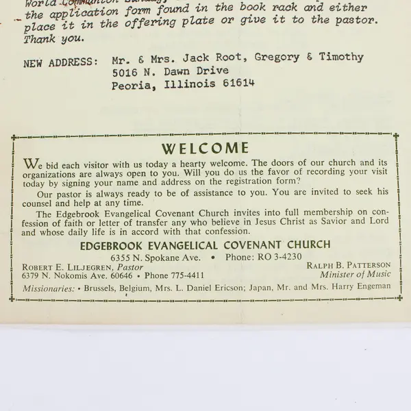 Edgebrook Evangelical Covenant Church Chicago Illinois Pamphlet August 1970