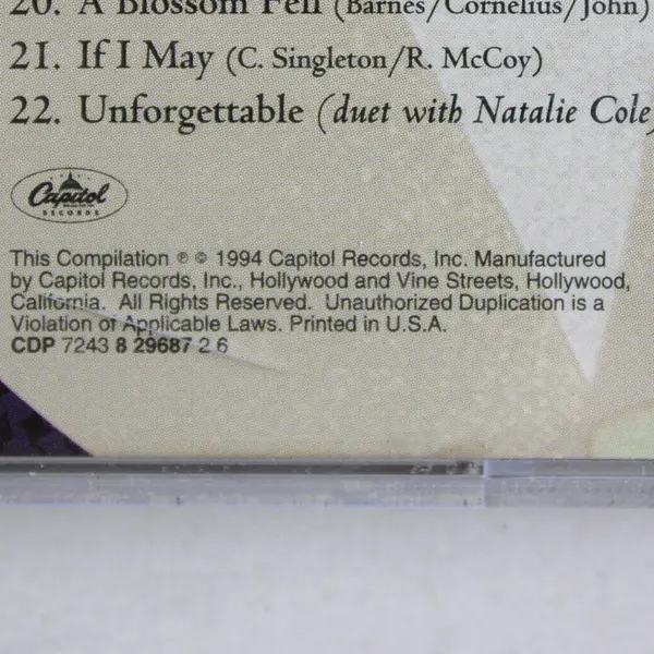 The Greatest Hits by Nat King Cole CD, 1994  #CDP 729687 2 6