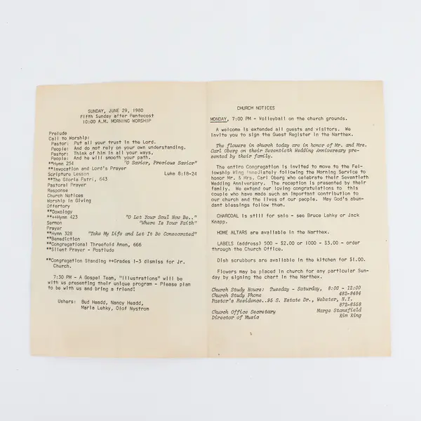 Emmanuel Evangelical Covenant Church Rochester New York Pamphlet June 1980