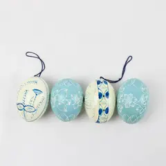 Lot of 4 Blown Eggs Blue & White Decorated Easter Decor