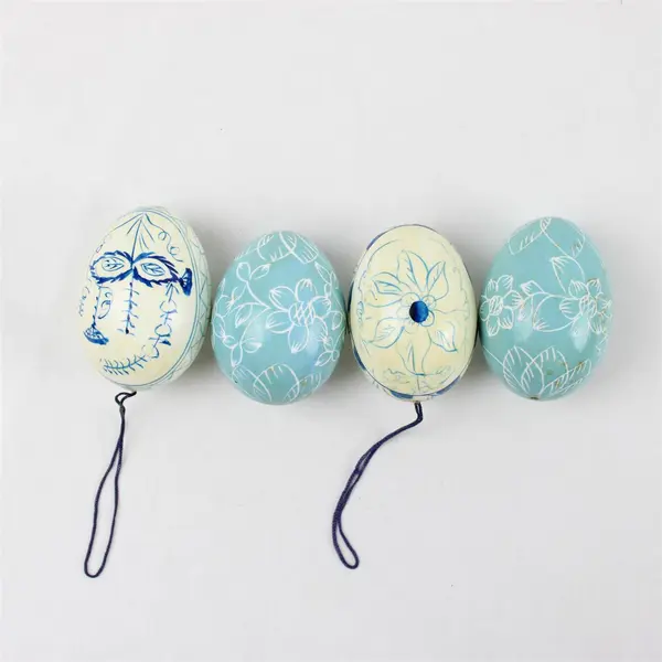 Lot of 4 Blown Eggs Blue & White Decorated Easter Decor