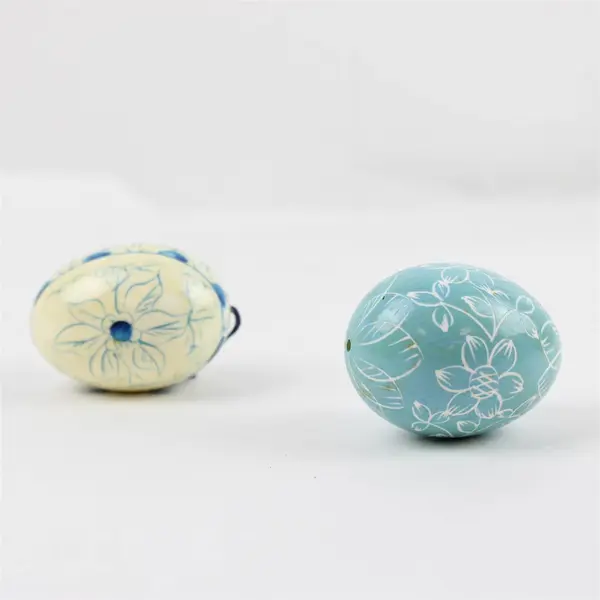 Lot of 4 Blown Eggs Blue & White Decorated Easter Decor