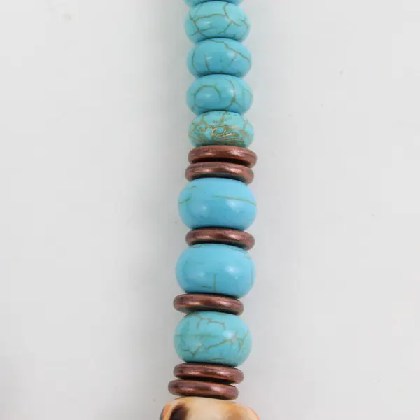 Handmade Turquoise Bronze And Glass Bead Strand Necklace 21-23.5"