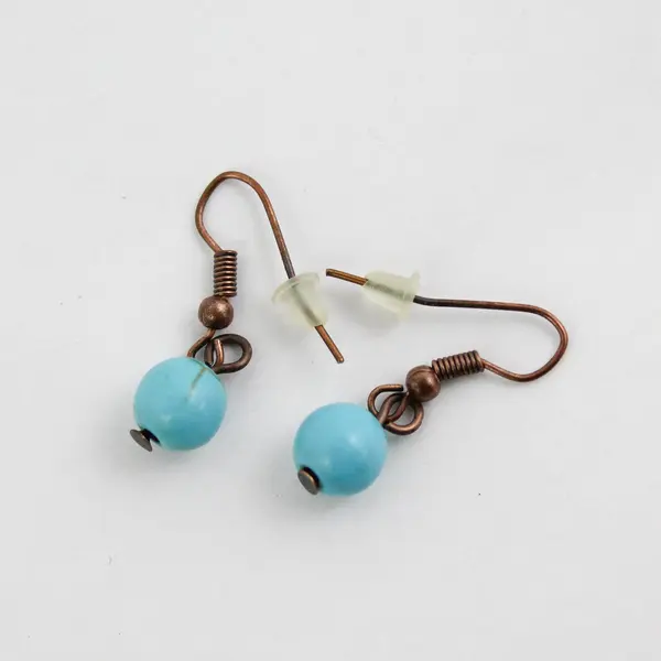 Handcrafted Turquoise, Silver Tone And Orange Bead Necklace With Earrings