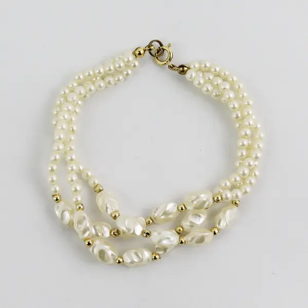 Triple Braided Strand Cultured Pearl Necklace Bracelet and Clip On Earrings
