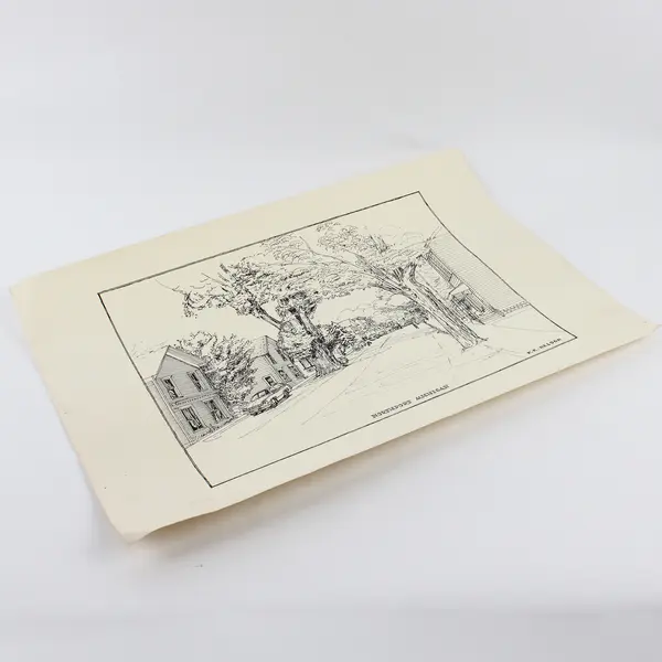 Vintage Northport Michigan K.E. Nelson Drawing Art Print Unframed Street Scene