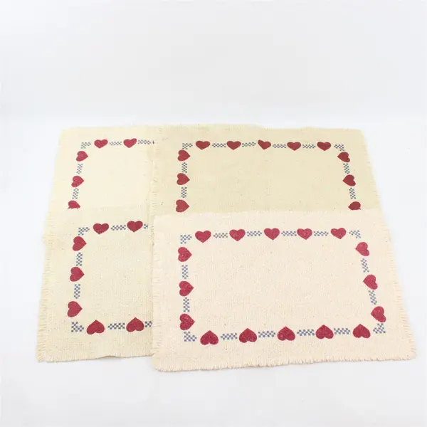 Set of 4 Vintage Unbranded Off-White Thick Woven Placemats w/Heart Design