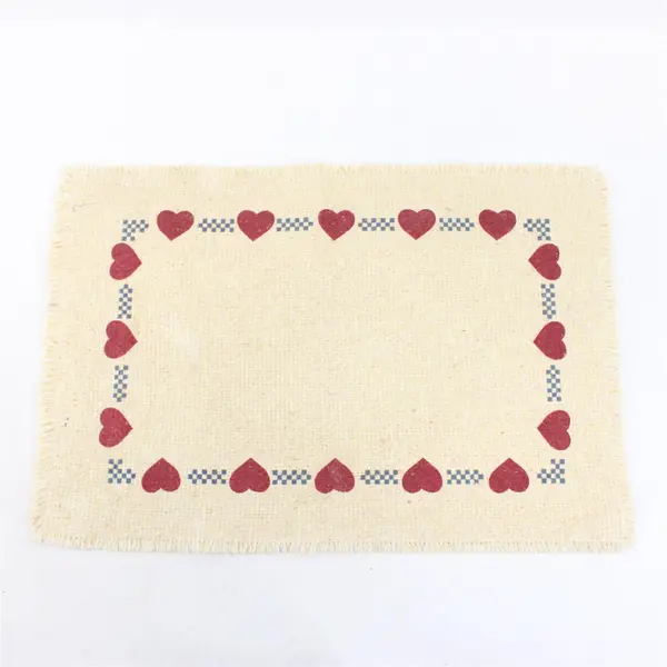 Set of 4 Vintage Unbranded Off-White Thick Woven Placemats w/Heart Design