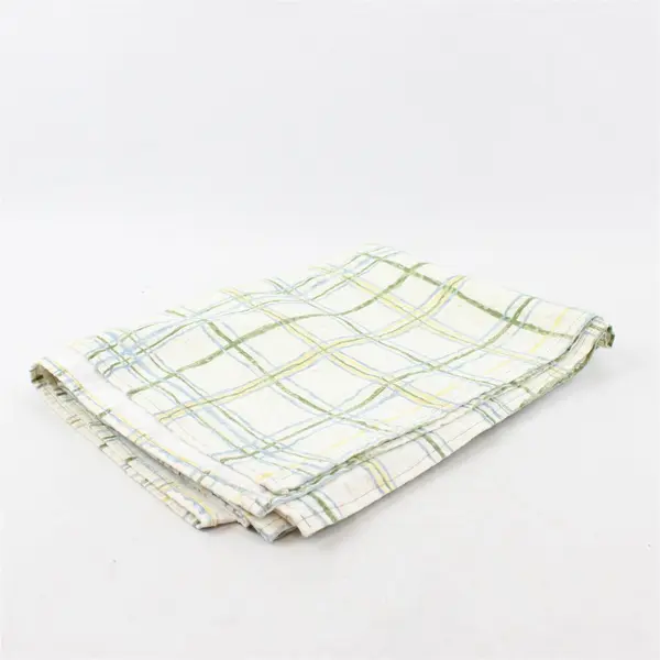 Unbranded White & Green Plaid Cotton Table Cloth - 45"Wx57"L