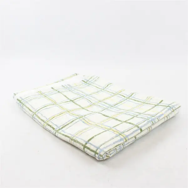 Unbranded White & Green Plaid Cotton Table Cloth - 45"Wx57"L