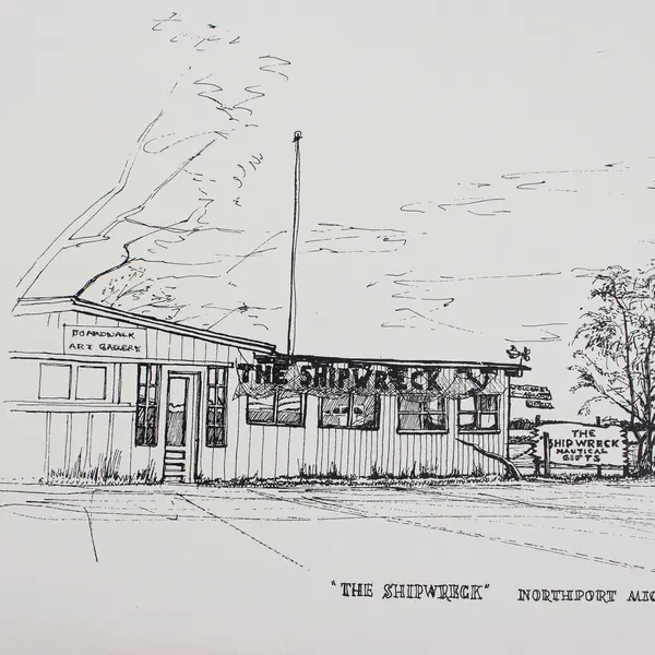 Vintage Northport Michigan The Shipwreck K.E. Nelson Drawing Art Print Unframed 