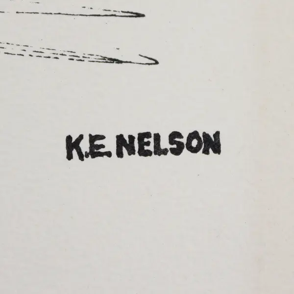 Vintage Northport Michigan The Shipwreck K.E. Nelson Drawing Art Print Unframed 