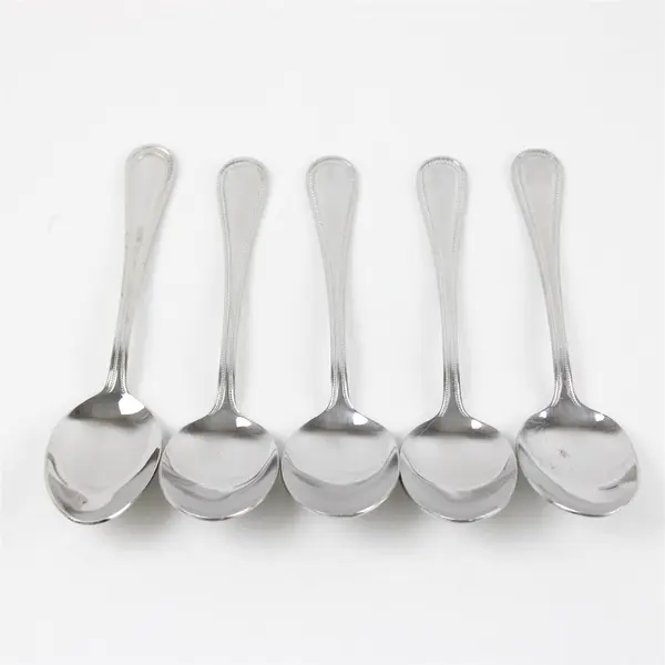 Set of 5 Wallace Silversmiths Continental Bead Stainless Oval Soup Spoons