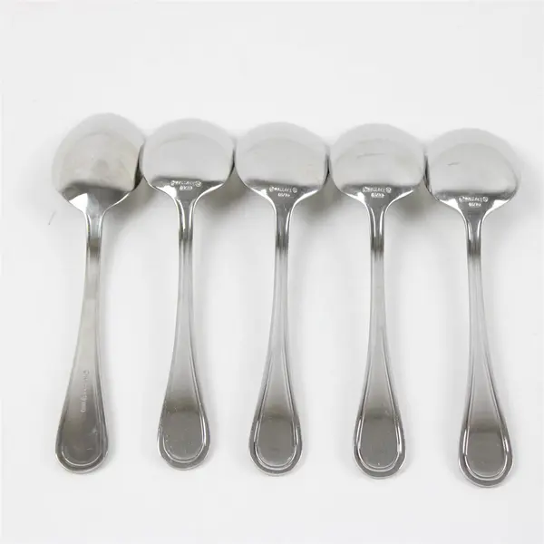 Set of 5 Wallace Silversmiths Continental Bead Stainless Oval Soup Spoons