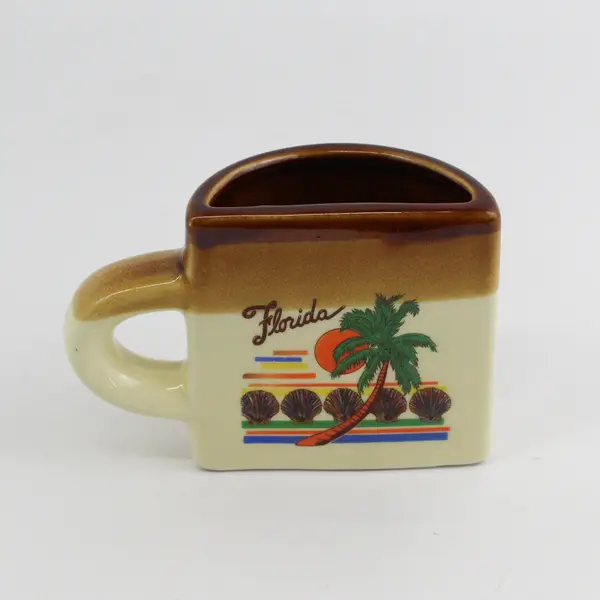 Vintage Souvenir  Florida Half Cup Mug Brown & Tan Tropical Beach