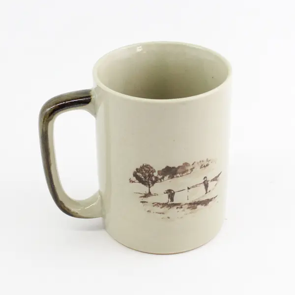 Tan Raised Relief Ceramic Golf Motif Coffee Mug