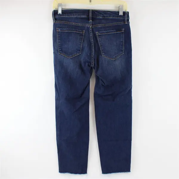 Eddie Bauer Women's 2 Dark Wash Raw Hem "Slightly Curvy" Straight Denim Jeans