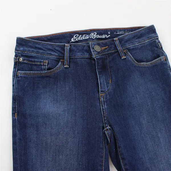 Eddie Bauer Women's 2 Dark Wash Raw Hem "Slightly Curvy" Straight Denim Jeans