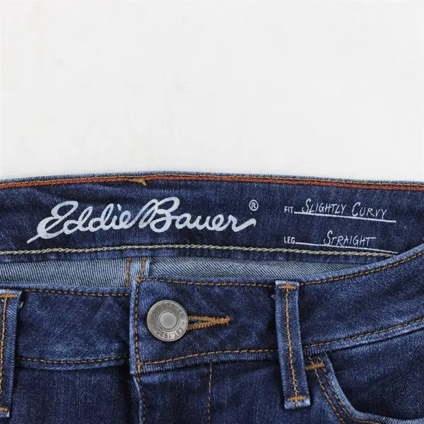 Eddie Bauer Women's 2 Dark Wash Raw Hem "Slightly Curvy" Straight Denim Jeans