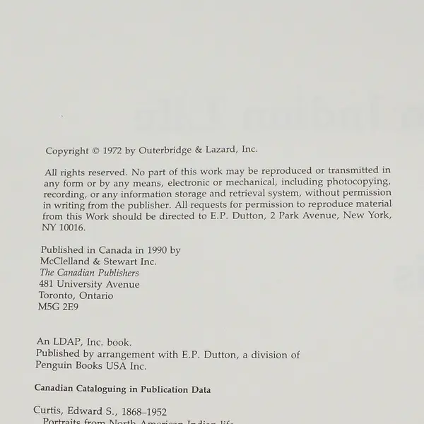 1990 Portraits From North American Indian Life Edward S. Curtis