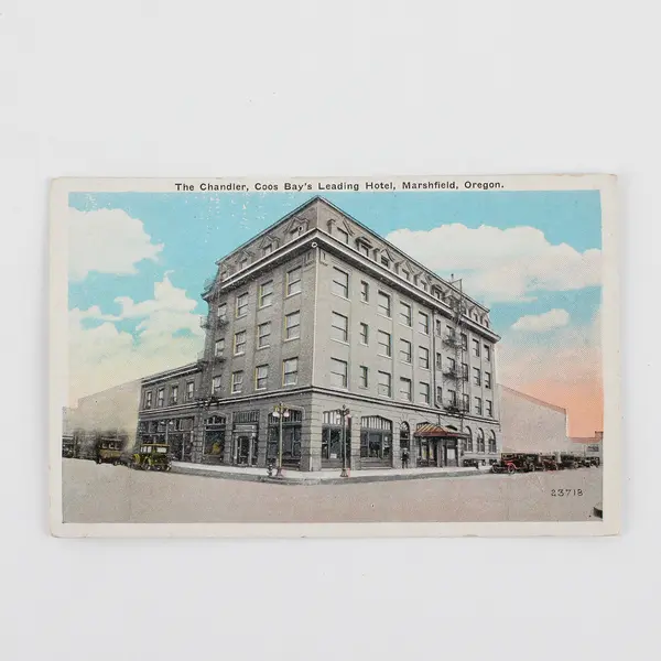 The Chandler Coos Bay's Leading Hotel Marshfield Oregon Color Postcard 1920s 